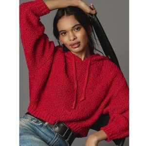 Anthropologie Pilcro NWOT Sailcloth Hooded Sweater Red Raspberry Size XS
